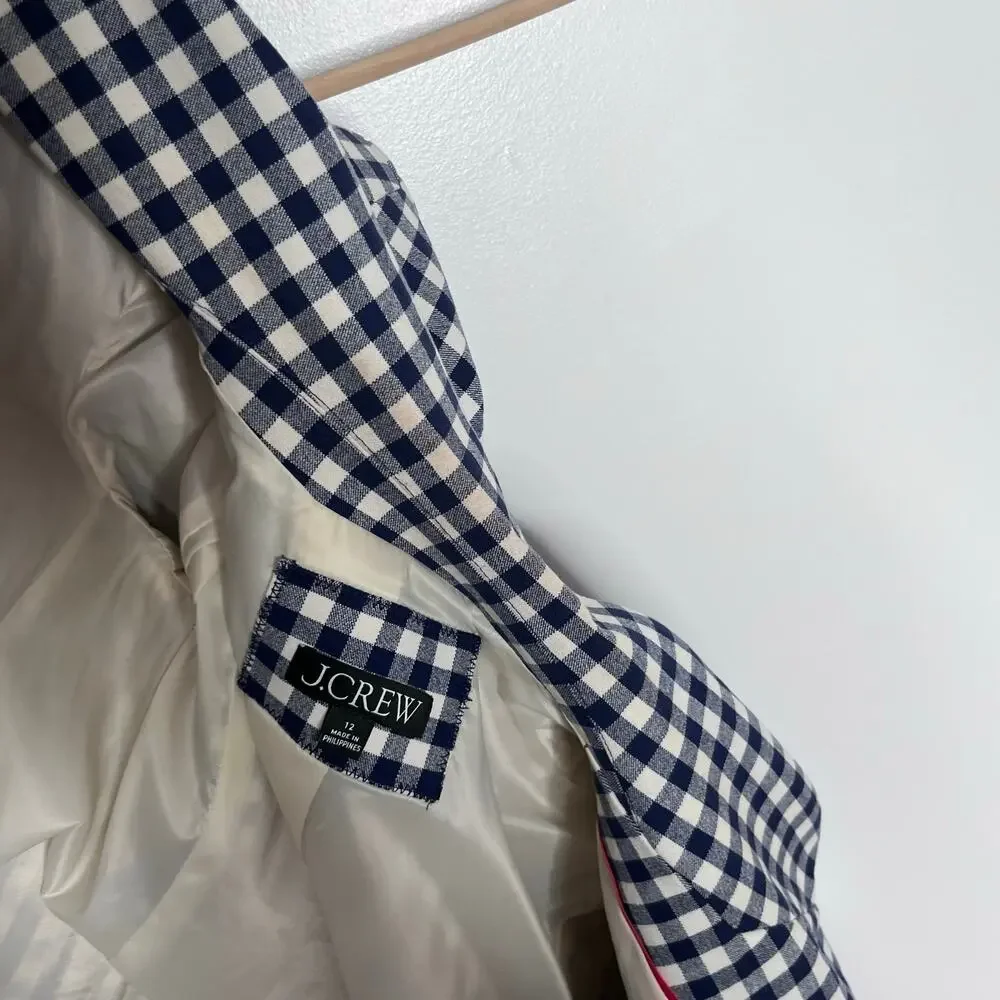 J.Crew Parke Blazer Gingham Bi-Stretch Cotton Navy White Check Size 12